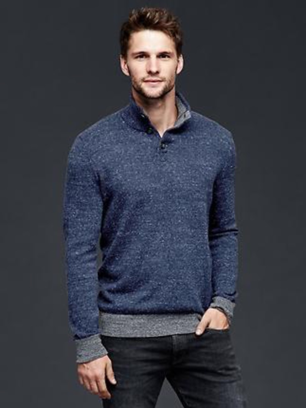 GAP Marled Button Mockneck Sweater